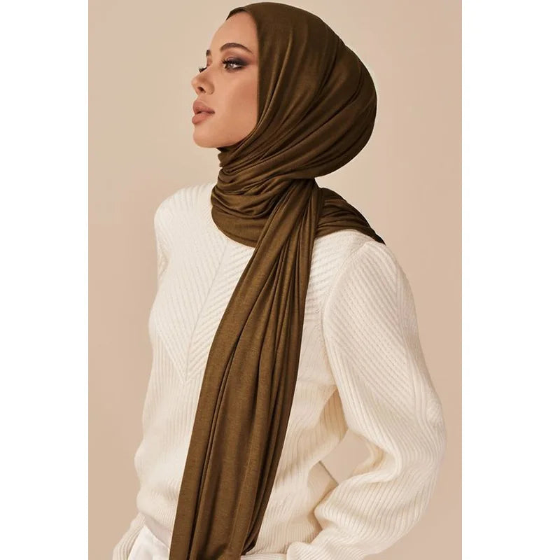 Bufanda Hijab de Algodón Modal para Mujer, Chal Largo y Suave, Turbante Sencillo 170x60cm